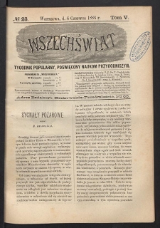 Wszechświat : Tygodnik popularny, poświęcony naukom przyrodniczym, 1886, T. 5, nr 23