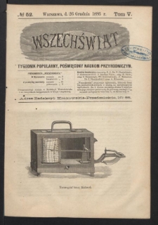 Wszechświat : Tygodnik popularny, poświęcony naukom przyrodniczym, 1886, T. 5, nr 52