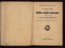 Ogólne zasady nauczania z zastosowaniem do potrzeb szkoły elementarnej