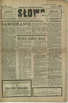 Słowo, 1930. R. 9, nr 89