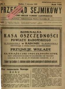 Przegląd Sejmikowy : Urzędowy Organ Sejmiku Radomskiego, 1929, R. 8. nr 1