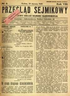 Przegląd Sejmikowy : Urzędowy Organ Sejmiku Radomskiego, 1929, R. 8. nr 4
