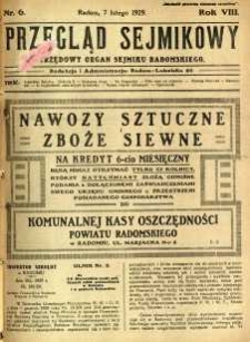 Przegląd Sejmikowy : Urzędowy Organ Sejmiku Radomskiego, 1929, R. 8. nr 6
