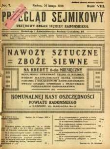 Przegląd Sejmikowy : Urzędowy Organ Sejmiku Radomskiego, 1929, R. 8. nr 7
