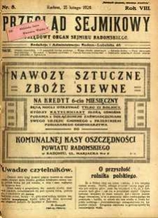Przegląd Sejmikowy : Urzędowy Organ Sejmiku Radomskiego, 1929, R. 8. nr 8