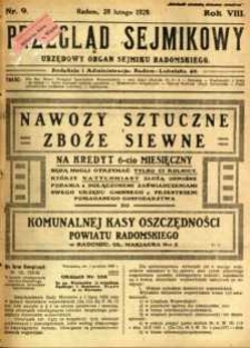Przegląd Sejmikowy : Urzędowy Organ Sejmiku Radomskiego, 1929, R. 8. nr 9