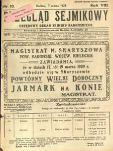 Przegląd Sejmikowy : Urzędowy Organ Sejmiku Radomskiego, 1929, R. 8. nr 10