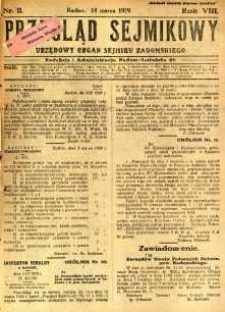 Przegląd Sejmikowy : Urzędowy Organ Sejmiku Radomskiego, 1929, R. 8. nr 11