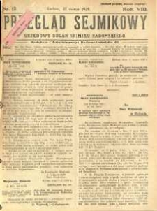 Przegląd Sejmikowy : Urzędowy Organ Sejmiku Radomskiego, 1929, R. 8. nr 12