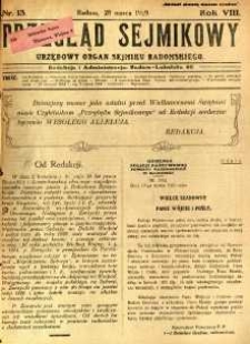 Przegląd Sejmikowy : Urzędowy Organ Sejmiku Radomskiego, 1929, R. 8. nr 13