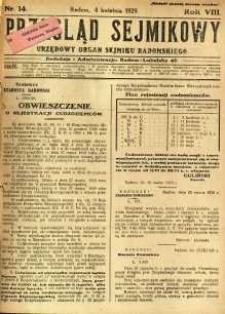 Przegląd Sejmikowy : Urzędowy Organ Sejmiku Radomskiego, 1929, R. 8. nr 14