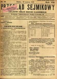 Przegląd Sejmikowy : Urzędowy Organ Sejmiku Radomskiego, 1929, R. 8. nr 16