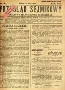 Przegląd Sejmikowy : Urzędowy Organ Sejmiku Radomskiego, 1929, R. 8. nr 18
