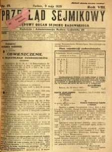 Przegląd Sejmikowy : Urzędowy Organ Sejmiku Radomskiego, 1929, R. 8. nr 19