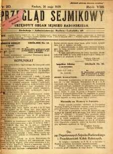 Przegląd Sejmikowy : Urzędowy Organ Sejmiku Radomskiego, 1929, R. 8. nr 20