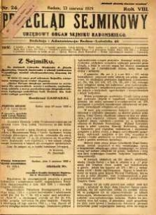 Przegląd Sejmikowy : Urzędowy Organ Sejmiku Radomskiego, 1929, R. 8. nr 24