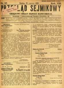 Przegląd Sejmikowy : Urzędowy Organ Sejmiku Radomskiego, 1929, R. 8. nr 25