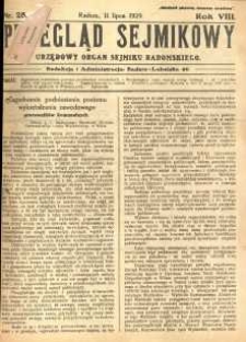 Przegląd Sejmikowy : Urzędowy Organ Sejmiku Radomskiego, 1929, R. 8. nr 28