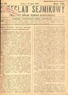 Przegląd Sejmikowy : Urzędowy Organ Sejmiku Radomskiego, 1929, R. 8. nr 29