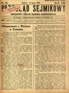 Przegląd Sejmikowy : Urzędowy Organ Sejmiku Radomskiego, 1929, R. 8. nr 31
