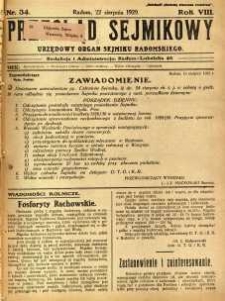 Przegląd Sejmikowy : Urzędowy Organ Sejmiku Radomskiego, 1929, R. 8. nr 34