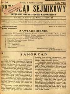 Przegląd Sejmikowy : Urzędowy Organ Sejmiku Radomskiego, 1929, R. 8. nr 38
