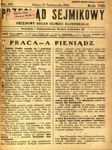 Przegląd Sejmikowy : Urzędowy Organ Sejmiku Radomskiego, 1929, R. 8. nr 39