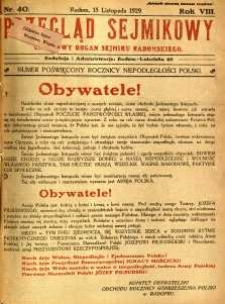 Przegląd Sejmikowy : Urzędowy Organ Sejmiku Radomskiego, 1929, R. 8. nr 40