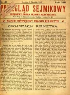 Przegląd Sejmikowy : Urzędowy Organ Sejmiku Radomskiego, 1929, R. 8. nr 41