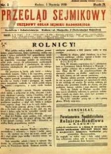 Przegląd Sejmikowy : Urzędowy Organ Sejmiku Radomskiego, 1930, R. 9, nr 1
