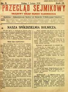 Przegląd Sejmikowy : Urzędowy Organ Sejmiku Radomskiego, 1930, R. 9, nr 3