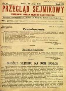 Przegląd Sejmikowy : Urzędowy Organ Sejmiku Radomskiego, 1930, R. 9, nr 4