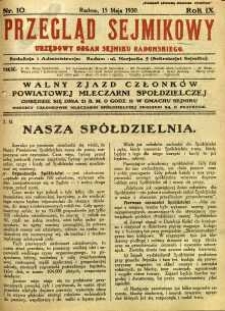 Przegląd Sejmikowy : Urzędowy Organ Sejmiku Radomskiego, 1930, R. 9, nr 10