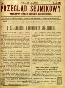 Przegląd Sejmikowy : Urzędowy Organ Sejmiku Radomskiego, 1930, R. 9, nr 14