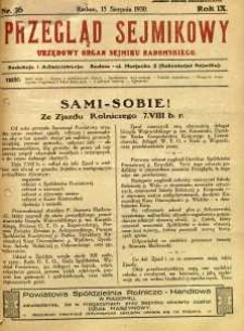 Przegląd Sejmikowy : Urzędowy Organ Sejmiku Radomskiego, 1930, R. 9, nr 16