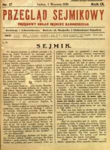Przegląd Sejmikowy : Urzędowy Organ Sejmiku Radomskiego, 1930, R. 9, nr 17