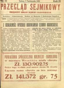 Przegląd Sejmikowy : Urzędowy Organ Sejmiku Radomskiego, 1930, R. 9, nr 19