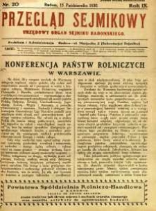 Przegląd Sejmikowy : Urzędowy Organ Sejmiku Radomskiego, 1930, R. 9, nr 20