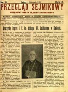 Przegląd Sejmikowy : Urzędowy Organ Sejmiku Radomskiego, 1930, R. 9, nr 21