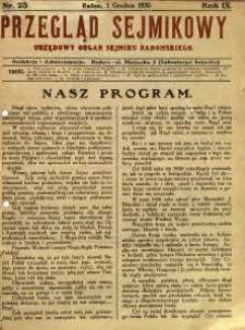 Przegląd Sejmikowy : Urzędowy Organ Sejmiku Radomskiego, 1930, R. 9, nr 23