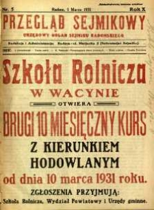 Przegląd Sejmikowy : Urzędowy Organ Sejmiku Radomskiego, 1931, R. 10, nr 5