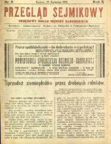 Przegląd Sejmikowy : Urzędowy Organ Sejmiku Radomskiego, 1931, R. 10, nr 8