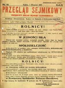Przegląd Sejmikowy : Urzędowy Organ Sejmiku Radomskiego, 1931, R. 10, nr 14