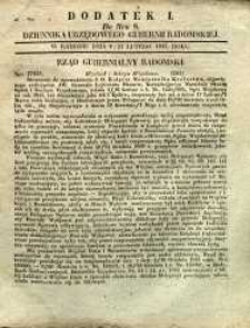 Dziennik Urzędowy Gubernii Radomskiej, 1847, nr 8, dod. I