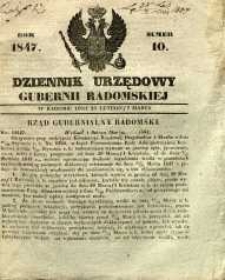 Dziennik Urzędowy Gubernii Radomskiej, 1847, nr 10