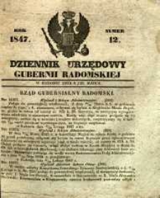 Dziennik Urzędowy Gubernii Radomskiej, 1847, nr 12