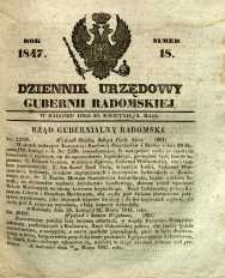 Dziennik Urzędowy Gubernii Radomskiej, 1847, nr 18