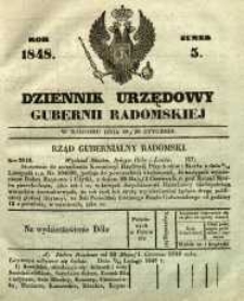 Dziennik Urzędowy Gubernii Radomskiej, 1848, nr 5