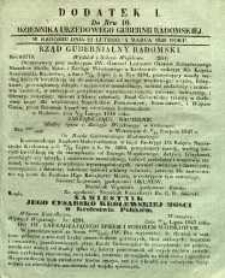 Dziennik Urzędowy Gubernii Radomskiej, 1848, nr 10, dod. I