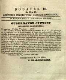 Dziennik Urzędowy Gubernii Radomskiej, 1848, nr 17, dod. III
